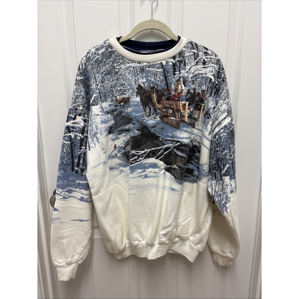Vintage Art Unlimited All Over Print Snow Grunge Sweatshirt Nature Boxy Large